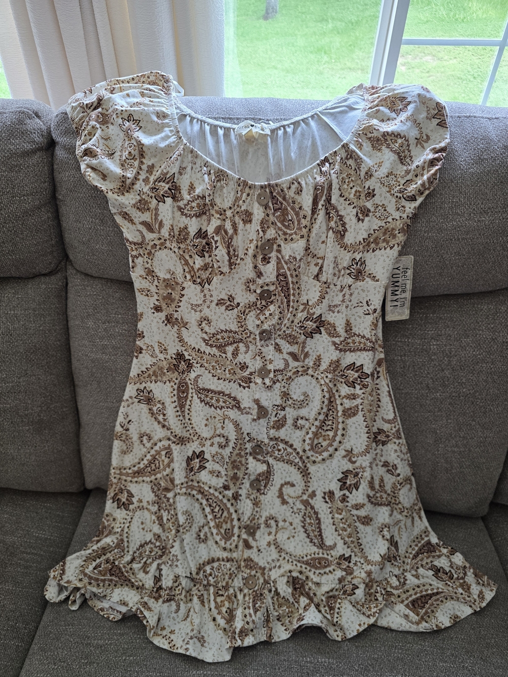 Derek Heart Cream & Brown Paisley Ruffle-Hem Dress